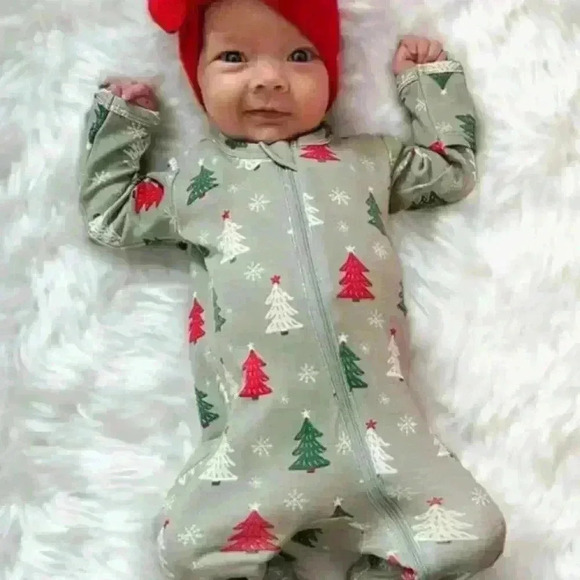 Christmas Tree Footie Sleeper Organic Cotton Size 3-6 months First Christmas - Picture 1 of 8